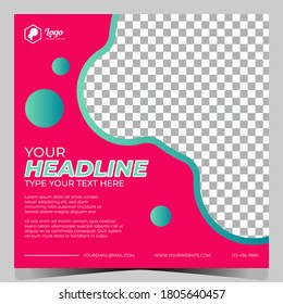 Square banner template business. Clean modern dynamic instagram template. Suitable for social media post, discount and web internet ads. Vector illustration with photo college.Trends social media post