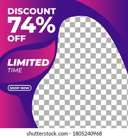 Square banner template business. Pink and purple background color. Suitable for social media post, discount and web internet ads. Vector illustration with photo college. Modern Graphic Template Banner