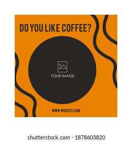 Square banner template for a coffee shop. Suitable for social media posts and web advertising on the Internet. Vector illustration with photo collage