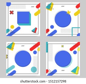 Square banner template memphis style vector
