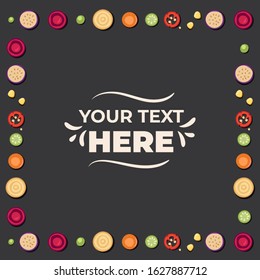 Square banner template with vegetable frame. Vector illustration.