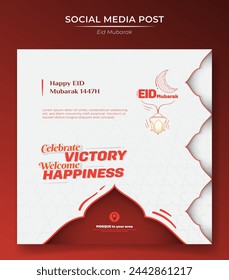 Square banner template in white background with line art of simple ornamental design for eid mubarak or ramadan kareem. Islamic background in white design