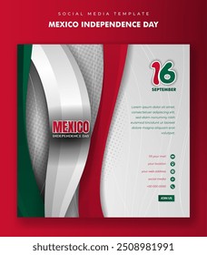 Square banner template in white background with 3d green white red shapes design. Good template for Mexico independence day campaign