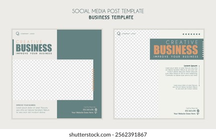 Square banner template with white and green background color. Suitable for social media post,  etc