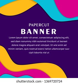 Square banner templates with paper cut shapes. Bright modern abstract design. Vector Illustration.