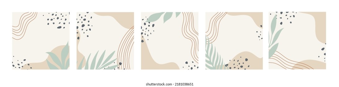 Square banner templates set for social media posts, mobile apps, banners design and internet ads. Trendy abstract square templates with abstract floral decoration.