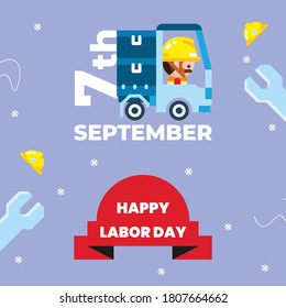 A square banner for USA labor day on 7th September with Labor worker character, easily editable vector. As it is square banner, it is perfect for any social media platforms.