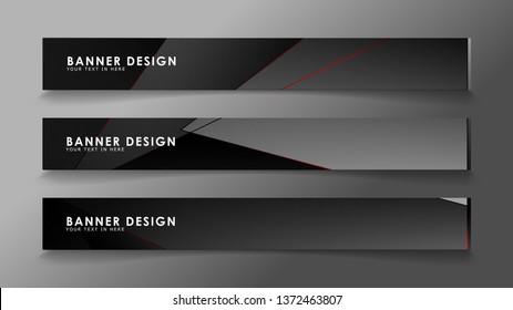 Square banner vector collection . Black premium background with luxury dark polygonal pattern and red triangle lines