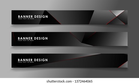 Square banner vector collection . Black premium background with luxury dark polygonal pattern and red triangle lines