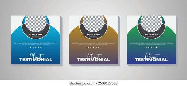 Square banner web template bundle set, client testimonial simple minimalist social media post customer rating square banner. Client feedback or customer testimonial social media post