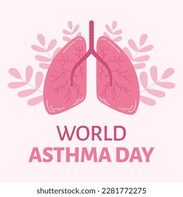 Square banner for world asthma day. Hand drawn human lung illustration.