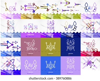 Square banners with linear elements. Set of templates