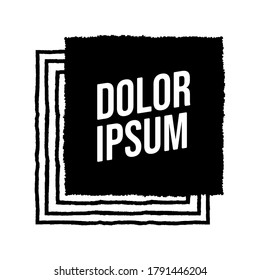 Square banners for text from black textured strokes isolated on white background. Space for your text, grunge banner template. Paint brush stroke and lines shadow. Vector illustration