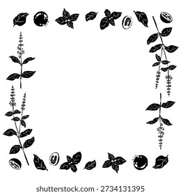 Square Basil Leaf Frame Monochrome Vector