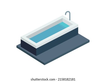 Square bathtub in isometric view. Simple flat illustration
