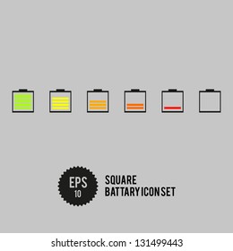 Square Battery Icon Set - Vector Illustration