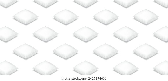 Patrón de ilustración isométrica de almohadas de cama cuadrada sobre fondo blanco. Accesorios de ropa de cama para el hogar modelos 3d realistas elementos de diseño