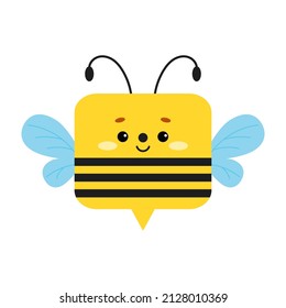 Square bee forest insect animal face with sting icon isolated on white background. Cute cartoon square shape kawaii kids avatar character. Vector flat clip art illustration mobile ui game application.
