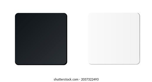 Square Beer Coaster. Empty White And Black Mockup. Pprotection Coaster For Beer Glasses, Tea Cups Isolated On White Background. Branding Template Vector Illustration