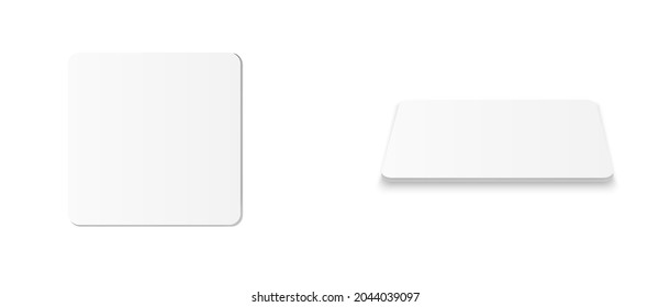 Square beer coaster. Empty white mockup. Pprotection coaster for beer glasses, tea cups isolated on white background. Branding template vector illustration