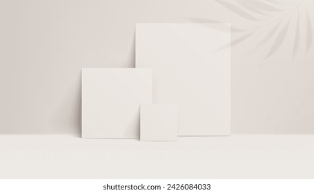 Una maqueta cuadrada de tarjeta beige con sombra en la pared, que ofrece una plantilla vacía para varios diseños. Ideal para presentaciones, invitaciones o materiales de marketing. Realista y moderno. No la IA.