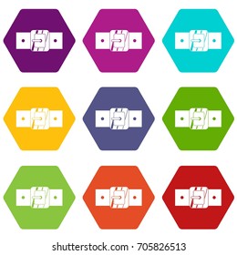 Square belt buckle icon set many color hexahedron isolated on white vector illustration