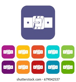 Square belt buckle icons set vector illustration in flat style In colors red, blue, green and other