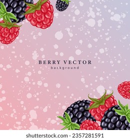 Square berry juicy background with raspberries and blackberries. Background for decor, wallpapers, postcards, diplomas and presentations.