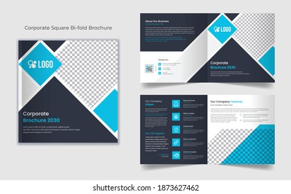 Square Bi-fold brochure cover design, vector template