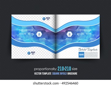 Square Bi-Fold Brochure Design. Corporate Leaflet, Cover Template, Low Poly Elements 