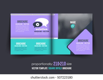 Square Bi-Fold Document and Brochure, Vector Background. Corporate Bi-Fold Leaflet, Textbook Cover Design. Image Add Feature, Business Elements and Print Ready Bi Fold Pamphlet or Booklet Template