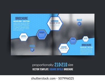 Square Bi-Fold Document and Brochure, Vector Background. Corporate Bi-Fold Leaflet, Textbook Cover Design. Image Add Feature, Business Elements and Print Ready Bi Fold Pamphlet or Booklet Template