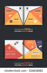 Square Bi-Fold Document and Brochure, Vector Background. Corporate Bi-Fold Leaflet, Textbook Cover Design. Image Add Feature, Business Elements and Print Ready Bi Fold Pamphlet or Booklet Template