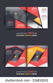 Square Bi-Fold Document and Brochure, Vector Background. Corporate Leaflet, Textbook Cover Design. Image Add Feature, Business Elements and Print Ready Bifold Pamphlet or Booklet Template