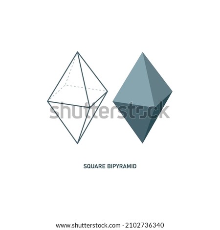 Square bipyramid line and 3d icon set. Crystal families. Math geometric figure. Vector