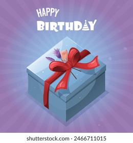 Square Birthday Card with gift box. Birthday party, celebration, holiday, event, congratulations, girl birthday card concept. Vector illustration .