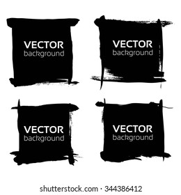 Square black banners set from thick smears isolated on white background