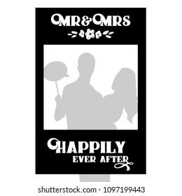 Square black board chalk photobooth frame with Mr&Mrs They Lived Happily Ever After. Strike a Pose photoshooting.