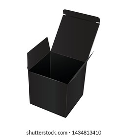 Square Black Cardboard Plastic Package Box. Side view Illustration set. Mock Up Template