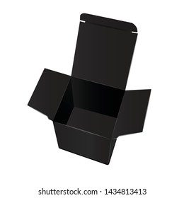 Square Black Cardboard Plastic Package Box. Top view Illustration. Mock Up Template