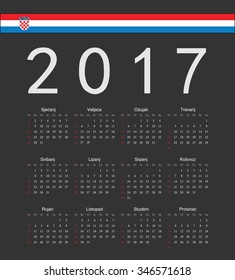 Square black Croatian 2017 year vector calendar. Week starts from Sunday.