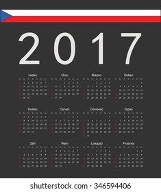 Square black Czech 2017 year vector calendar. Week starts from Sunday.