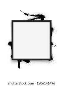 Square black frame on white background with streaks of paint. Vector illustration EPS 10