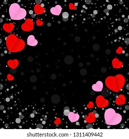 square black frame and red pink heart shape for template banner valentines card black background, many hearts shape on black for valentine backgrounds, image black with heart-shape decoration backdrop