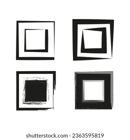 Square black hand drawn grunge frames. Square borders set. Vector illustration. EPS 10.