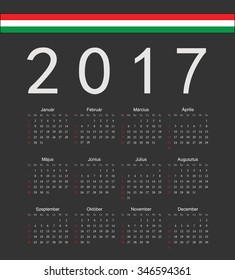 Square black Hungarian 2017 year vector calendar. Week starts from Sunday.
