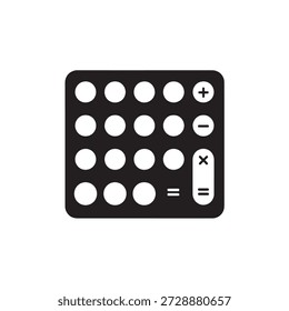 Icono cuadrado negro que representa un teclado numérico de la calculadora con símbolos más menos e iguales.