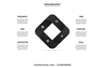 square black Infographic stack chart design with icons and options or steps. Infographics for business concept. Can be used for presentations banner, workflow layout, process diagram, flow chart 