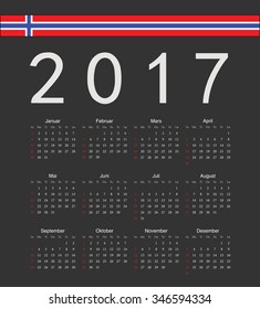 Square black Norwegian 2017 year vector calendar. Week starts from Sunday.