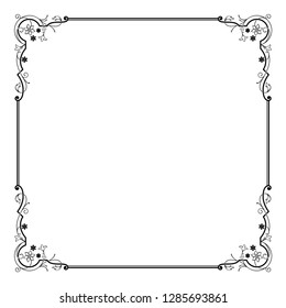 Square black ornate framework. Decorative floral corners. For text decoration, napkins. 